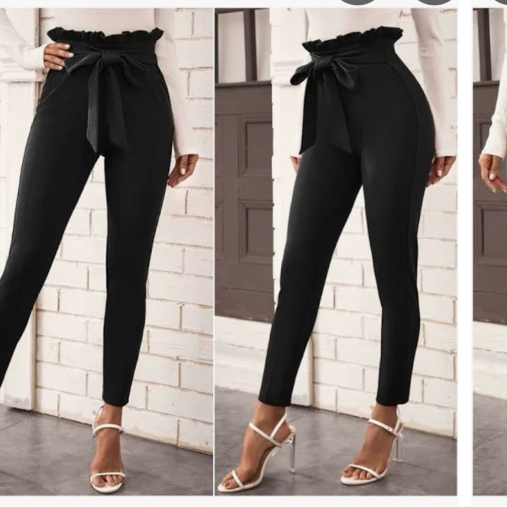 Black High-Waisted Tie-Front Pants